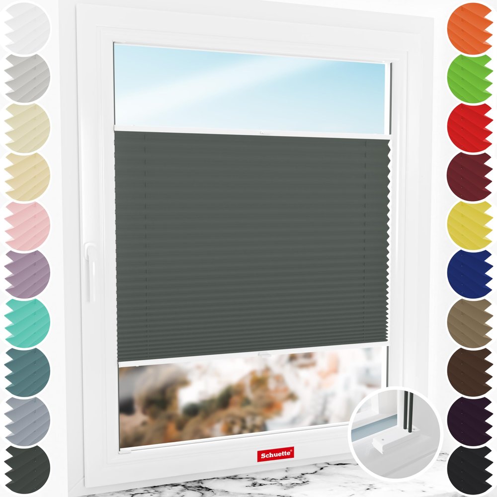 Schuette Pleated Blind, Drill-Mount Screw-On, Premium Rocky Mountain Collection (Graphite), 120 x 230 cm (W x H), Suprafix Mounting, Easy Installation with Video