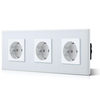 BSEED 3-Gang Schuko-Wandsteckdose, EU-Standard, 16 A/250 V, weiße Kristallglasplatte