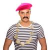 Hot Pink Beret, Garlic Garland and Curly Mustache Costume Set view 1