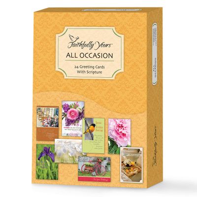 Faithfully Yours Assorted Greeting Cards for All Occasions with Biblical Scripture, 24-Count Box with Envelopes