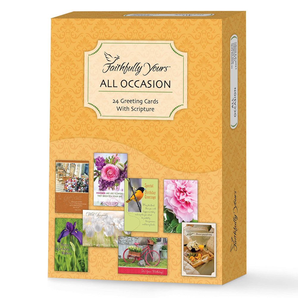 Faithfully Yours Assorted Greeting Cards for All Occasions with Biblical Scripture, 24-Count Box with Envelopes