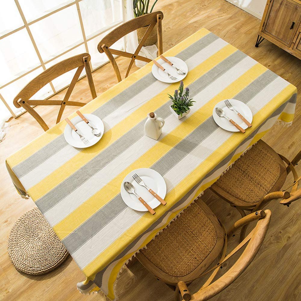 YEARLY Stitched Tassel Tablecloth, Yellow, 80 x 150 cm