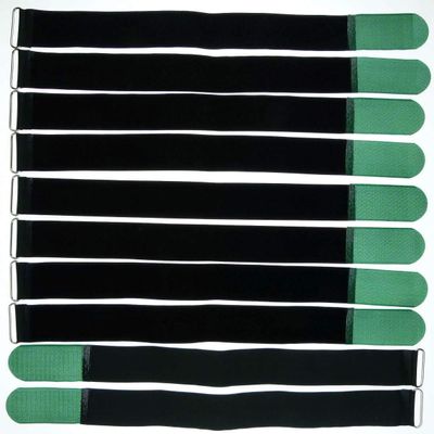 10x 500 mm x 50 mm Reusable Dark Green Hook-and-Loop Cable Ties with Metal Eyelet