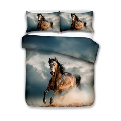 FANSU 3-Piece 3D Horse-Printed Microfiber Duvet Cover Set