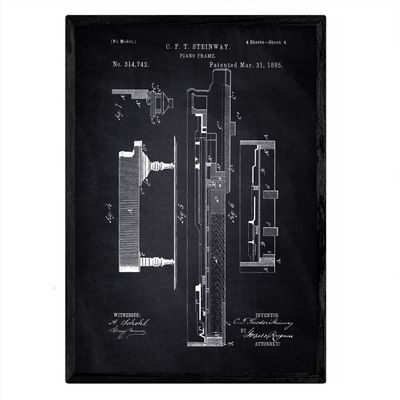 Nacnic Piano Patent Poster, 3rd Sheet, A3, Black Background