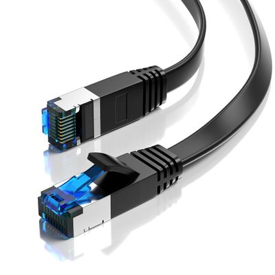 JAMEGA 0.5 m Cat 7 Flat Ethernet Patch Cable, Black, 10 Gbit/s, 600 MHz, U/FTP PiMF, RJ45