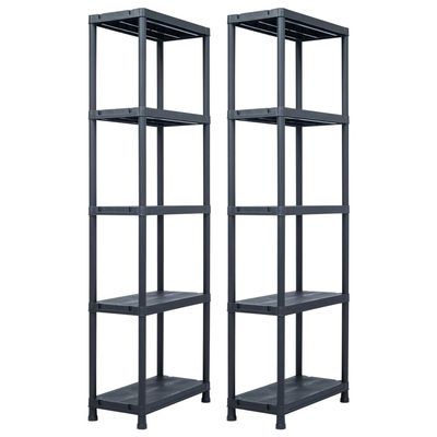 vidaXL Storage Shelves 2 pcs Black 125 kg 60 x 30 x 180 cm Plastic