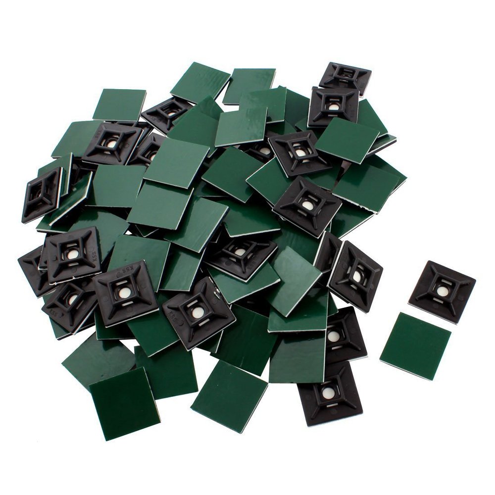 Self-Adhesive Cable Tie Mounts, 100-Pack, Black, 1 × 1.1 Screw-Hole Anchor Tip