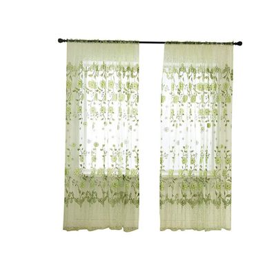 Xmiral Green Voile Door Curtain, Translucent Printed Panel with Rod Pocket, 100 x 200 cm
