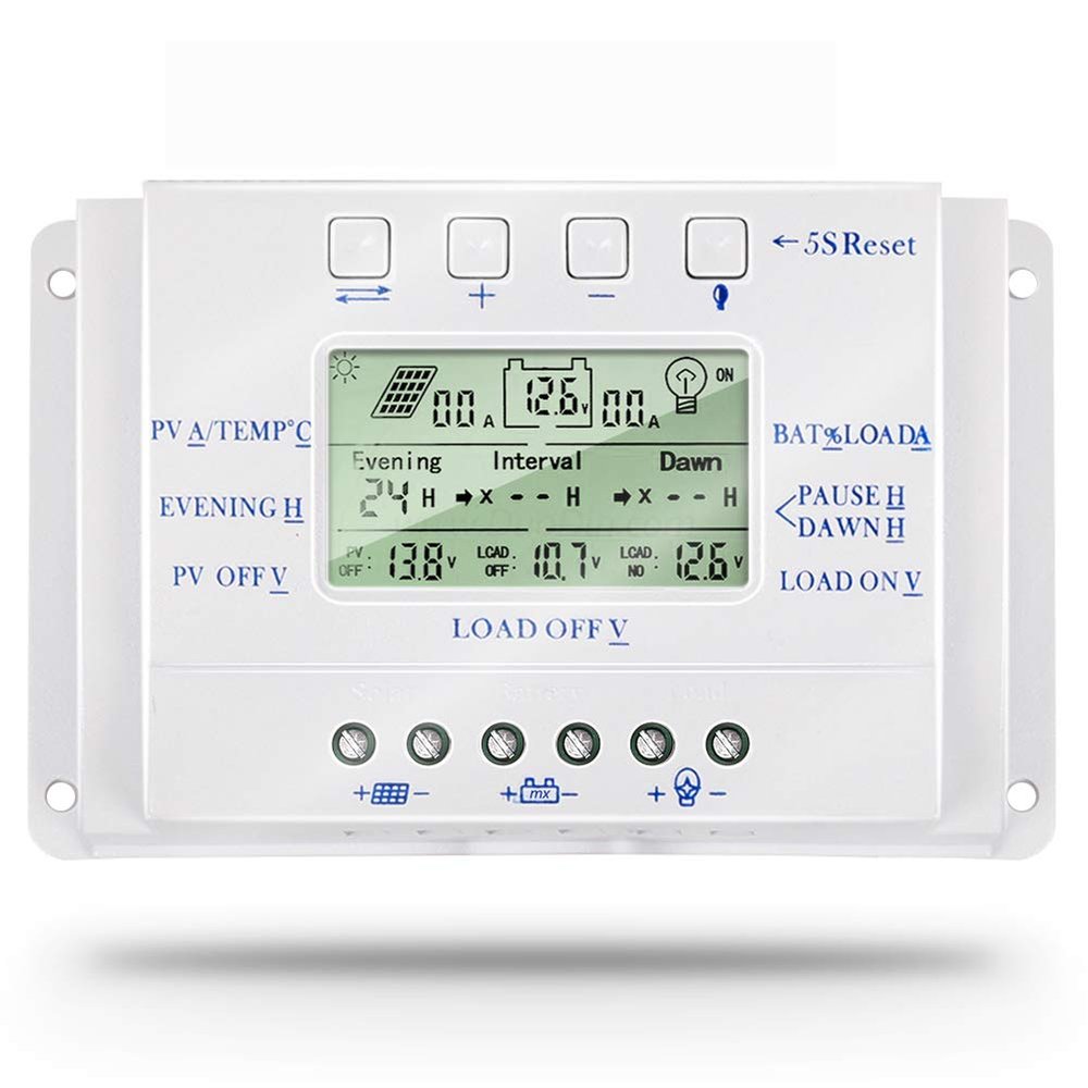 SolaMr 10A Solar Charge Controller, 12V/24V Automatic Voltage Detection, PWM/MPPT Controller with LCD Display – T10