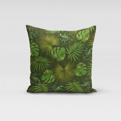 SCHÖNER LEBEN. Green Palm Leaf Cushion Cover