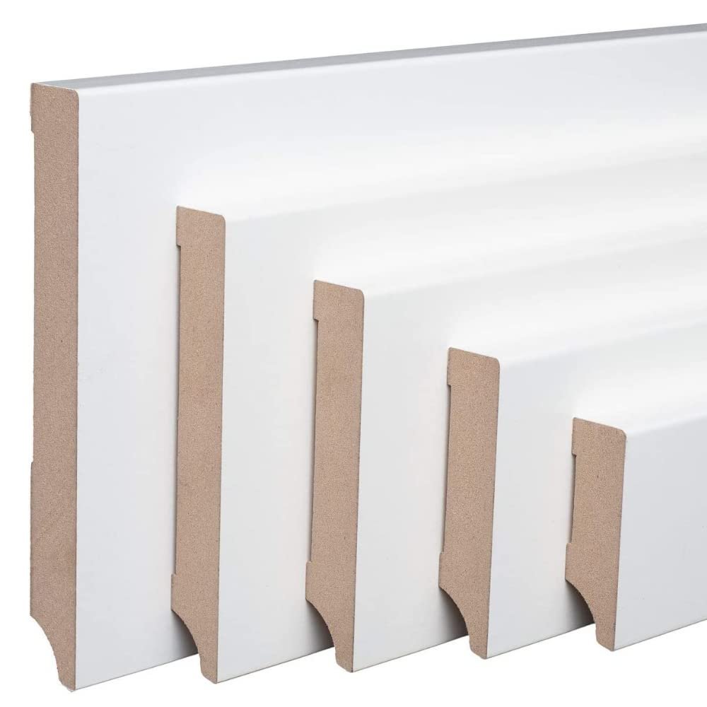 REESE White MDF Baseboards, Weimar Profile, 40 mm High, 230 cm