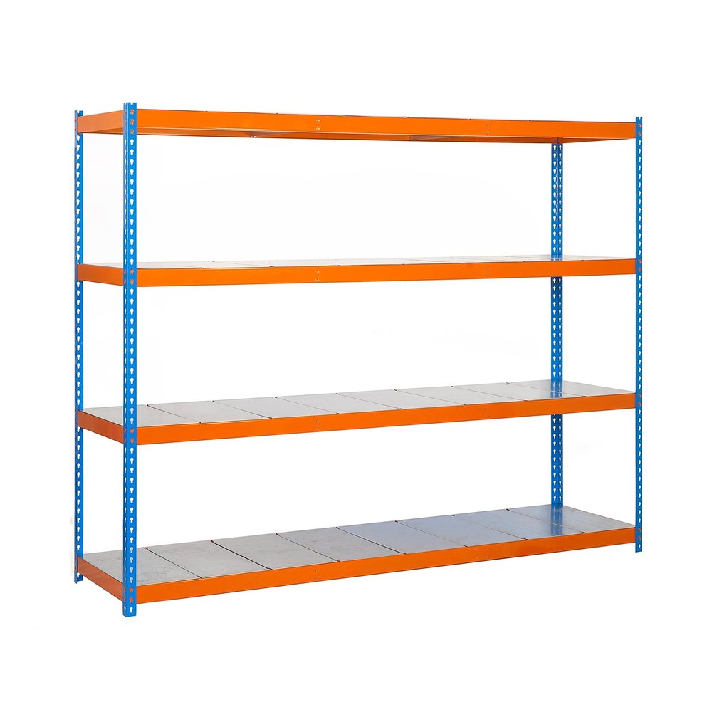 SimonRack 32 Metal Shelving Unit, 4 Tiers, 2,400 kg Capacity, Blue/Orange/Galvanized, 2000 x 1800 x 450 mm