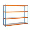 SimonRack 32 Metal Shelving Unit, 4 Tiers, 2,400 kg Capacity, Blue/Orange/Galvanized, 2000 x 1800 x 450 mm view 1