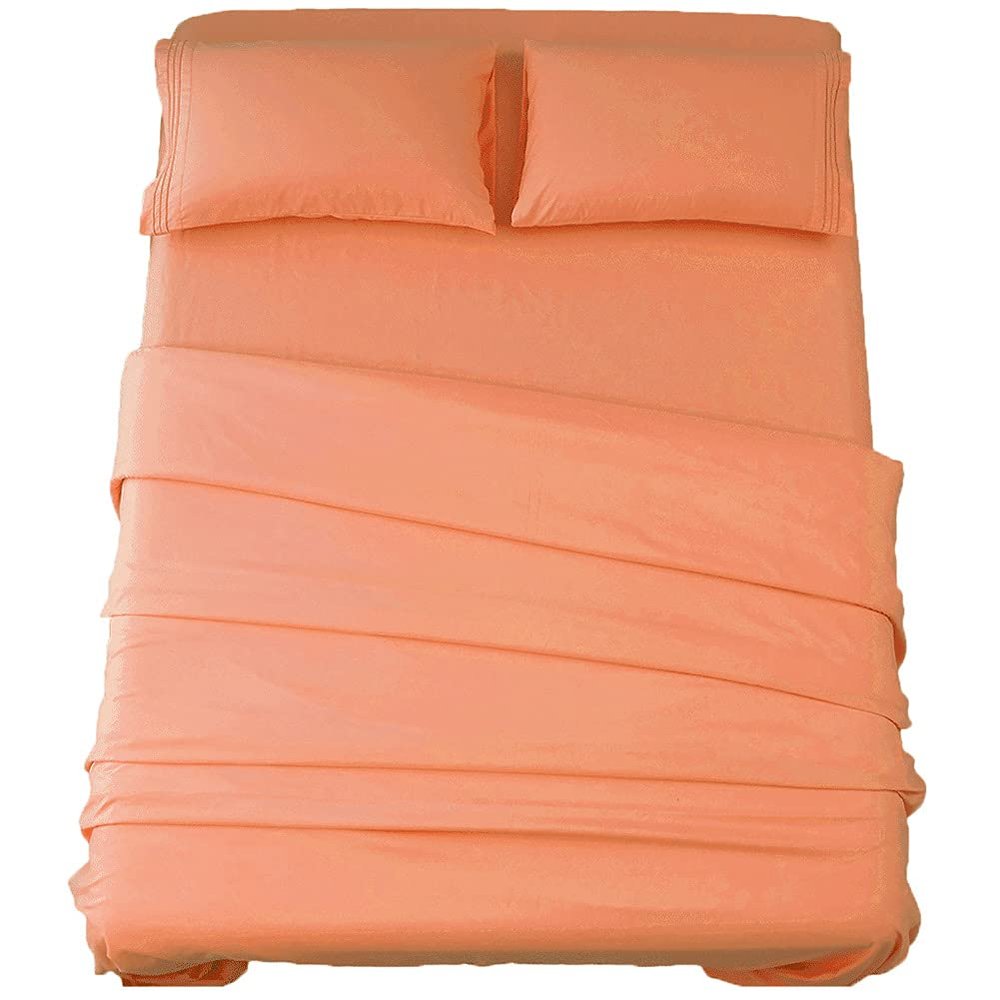 SONORO KATE 4-Piece Queen Bedding Set, Ultra-Soft Microfiber, 1800 Thread Count, Coral