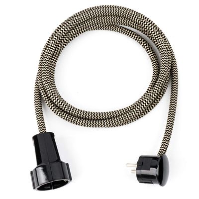 2.5 m Linen-Black Textile Extension Cord with Angled Schuko Plug