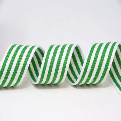 Berties Bows Heavy Cotton-Blend Webbing, Emerald Green/White Striped, 38 mm, 5 m
