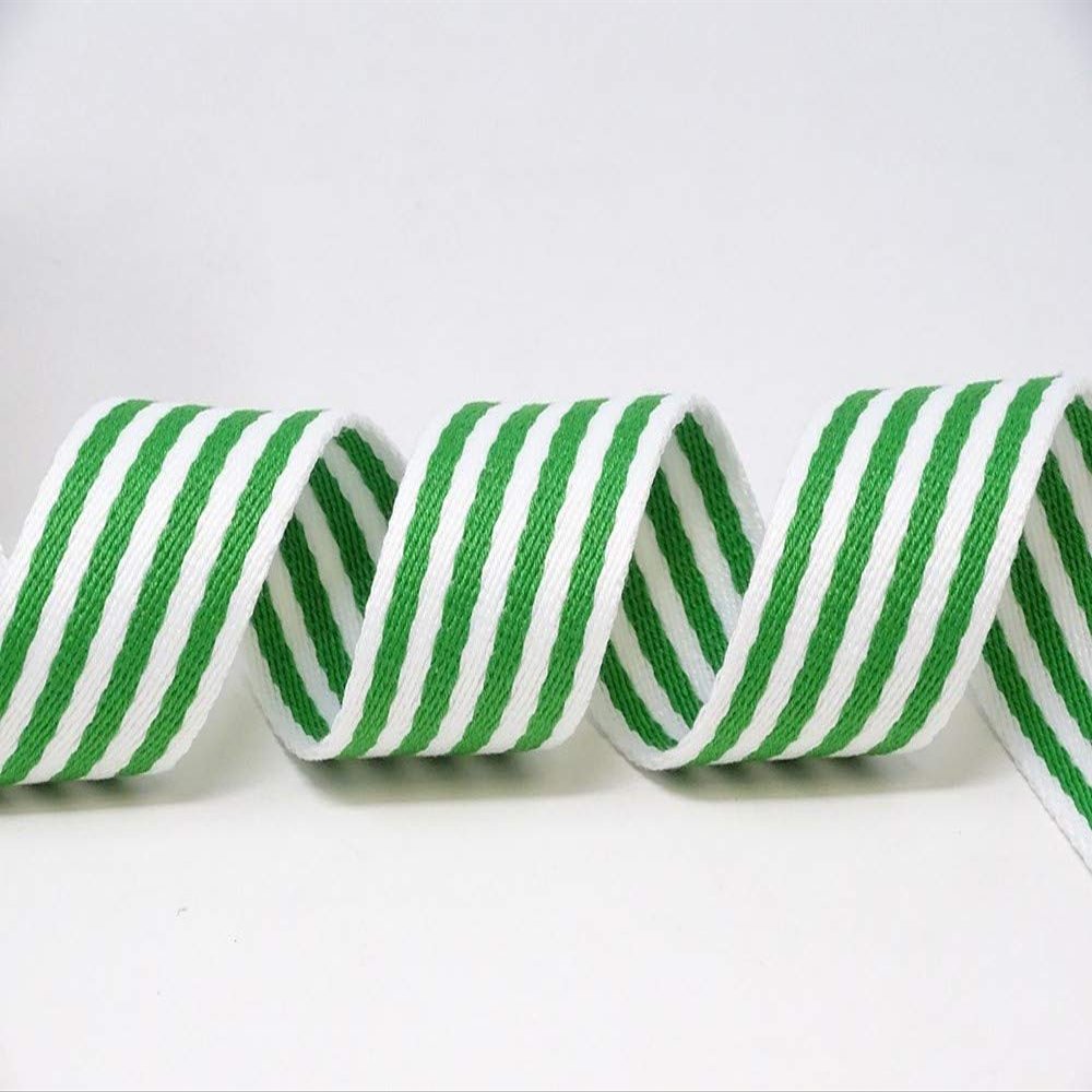 Berties Bows Heavy Cotton-Blend Webbing, Emerald Green/White Striped, 38 mm, 5 m