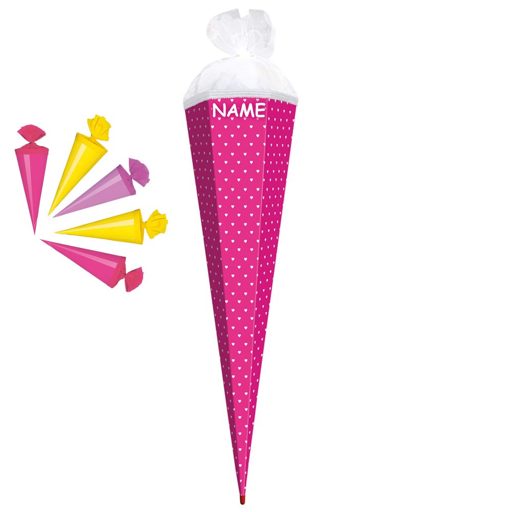 Matching Tulle Bow for School Cone Set, Pink/Rose with White Hearts
