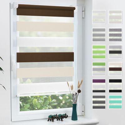 Grandekor Double Roller Blind, No-Drill Clip-Fit, 100 x 120 cm (Fabric Width: 100 cm)