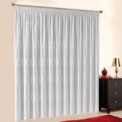 Custom White Scherli Voile Curtain with Universal Gathering Tape, 205 x 500 cm