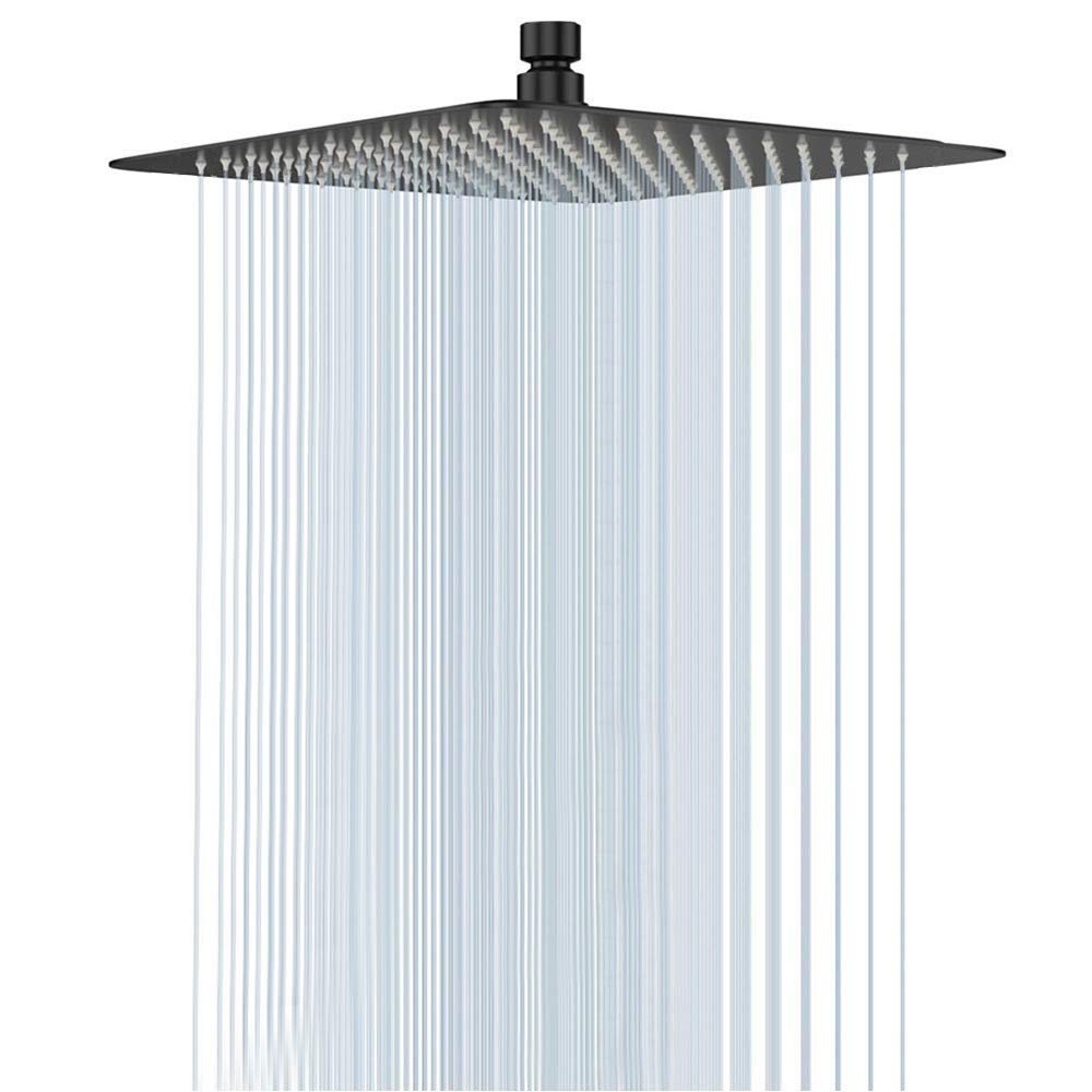 NearMoon 12-Inch Matte Black Stainless Steel Rain Shower Head, High Flow, Square, Ceiling or Wall Mount