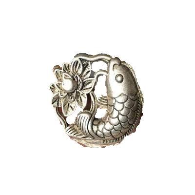 Fashion158 Antique Lotus Blossom Pendant, Copper and Miao Silver, Double-Sided