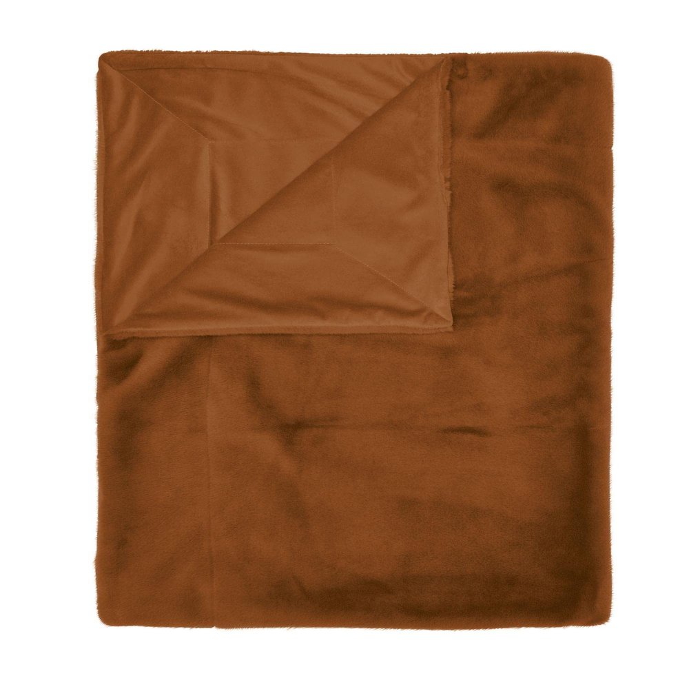 ESSENZA Furry Leather Brown Faux Fur Throw, 150 x 200 cm – 100% Polyester – Solid Color