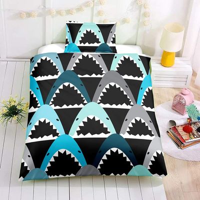 FANSU 3-Piece Microfiber 3D Cartoon Duvet Cover Set, Shark Mouth, 200 x 200 cm