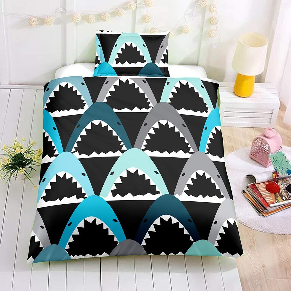 FANSU 3-Piece Microfiber 3D Cartoon Duvet Cover Set, Shark Mouth, 200 x 200 cm