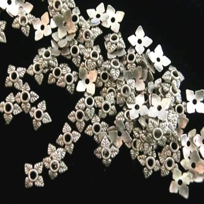 100 Antique Silver Bead Caps, 6 mm #S584