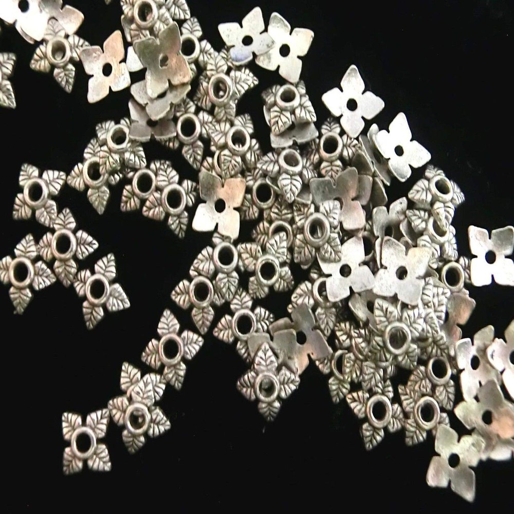 100 Antique Silver Bead Caps, 6 mm #S584