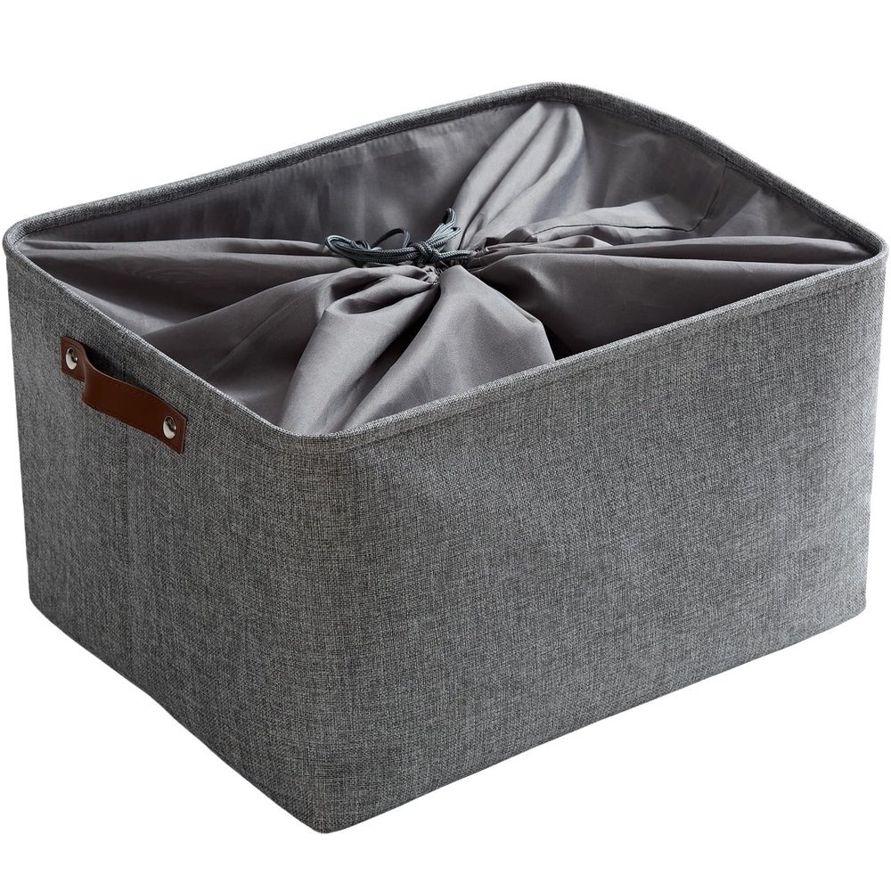 Mangata Foldable Storage Basket with Lid, Gray Canvas, X-Large