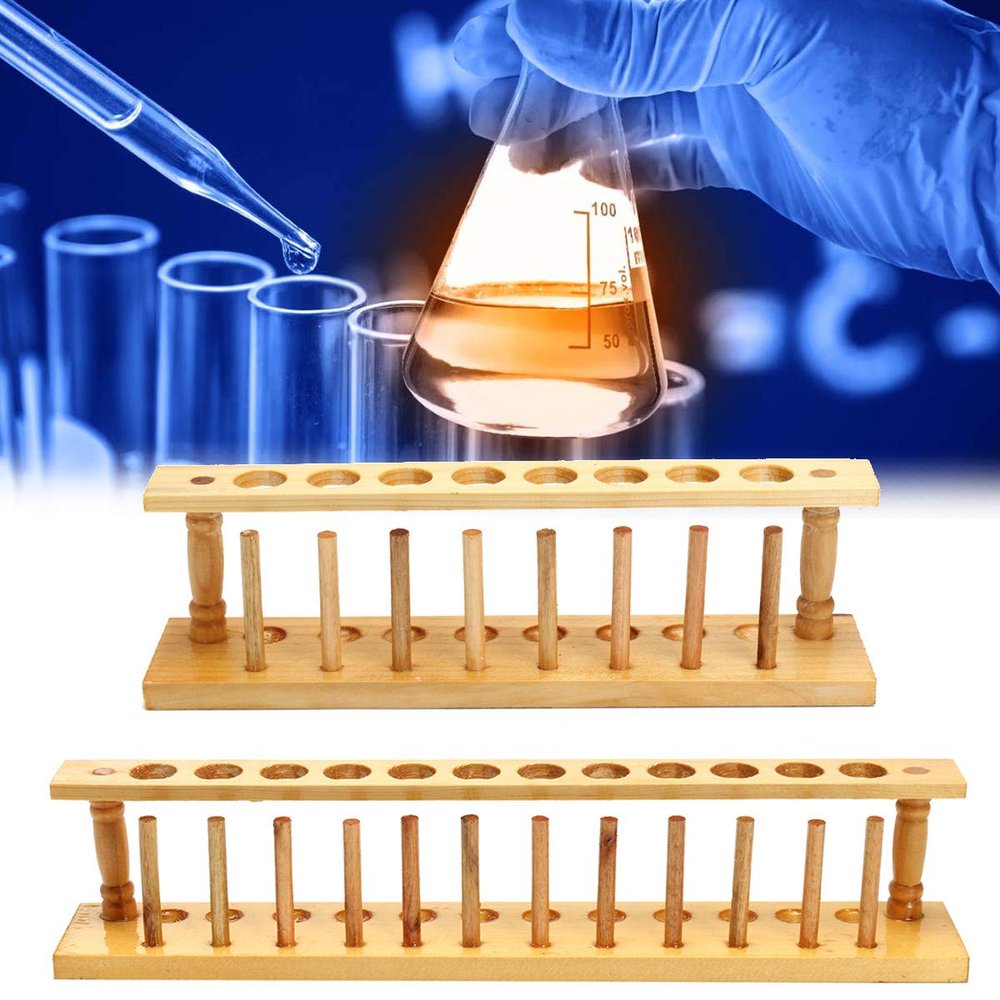 ExcLent Wooden 8/12-Hole Laboratory Test Tube Storage Holder Rack with Stand Sticks - 8
