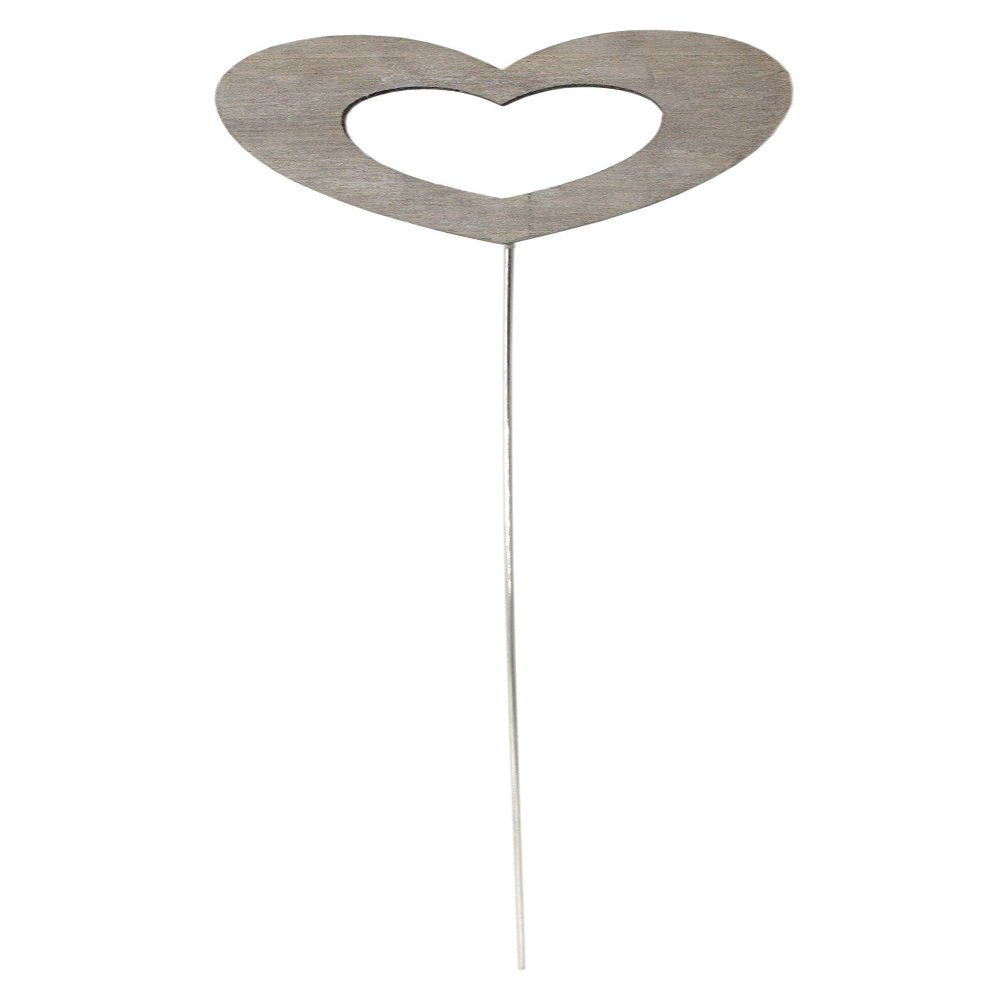 DARO DECOR Gray Heart Flower Pick with Metal Stem, 1 pc