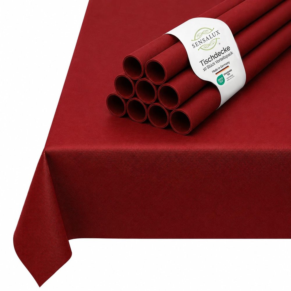 Sensalux Nonwoven Tablecloths, 10-Piece Set, 1.18 x 2.5 m, Bordeaux, Wipe-Clean