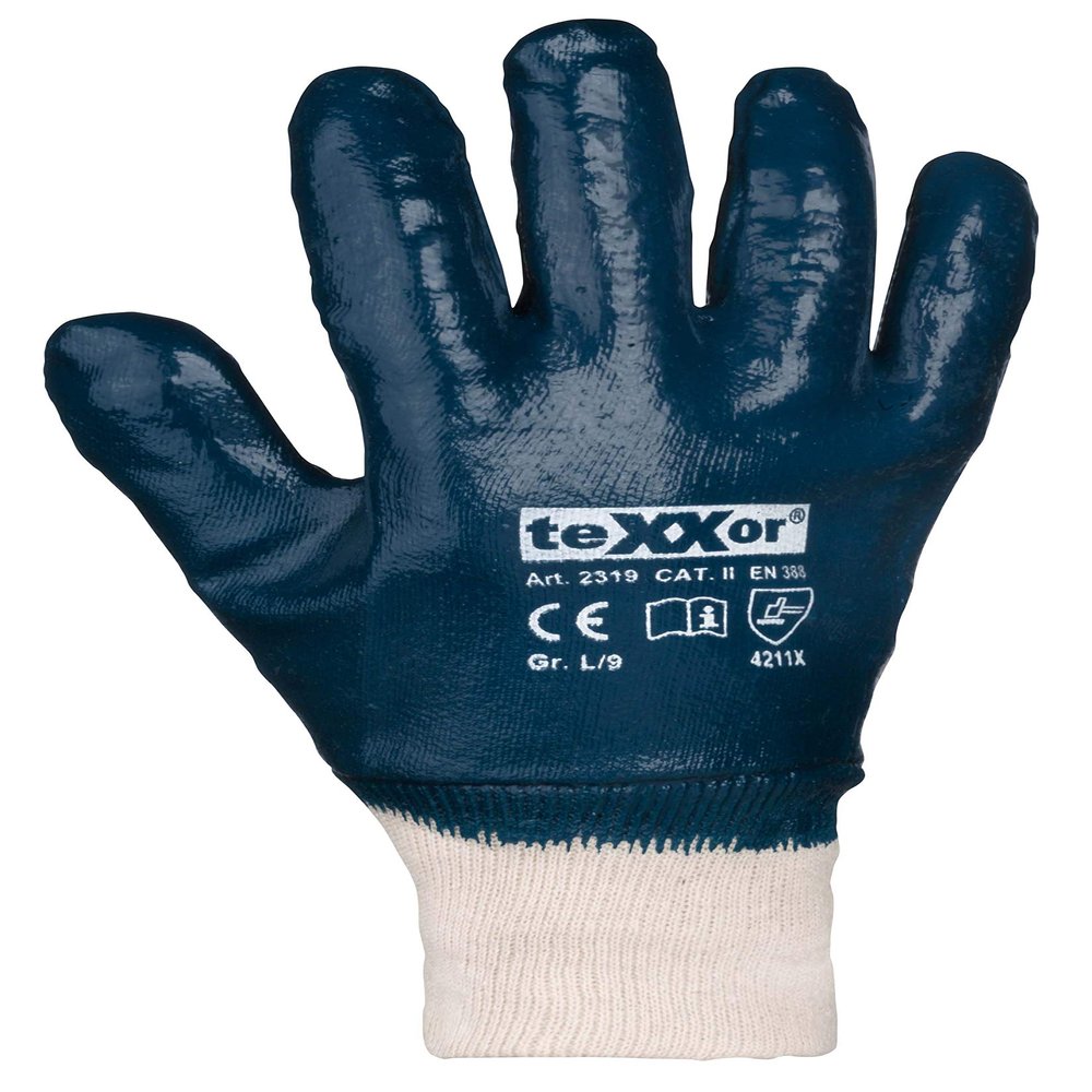 144 Pairs teXXor Nitrile Gloves, Knit Cuff, Beige/Blue, Size 7