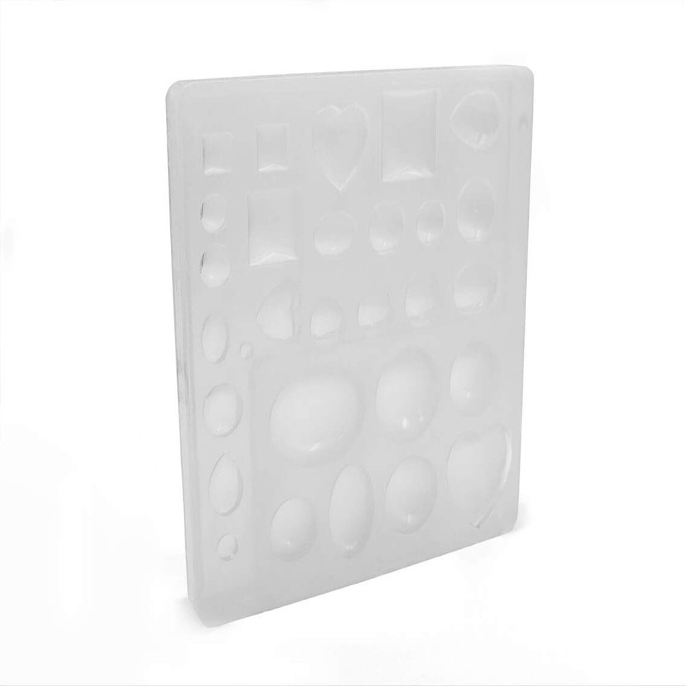 Vintageparts Large Silicone Mold with 30 Cabochon Shapes for DIY Jewelry and Sewing