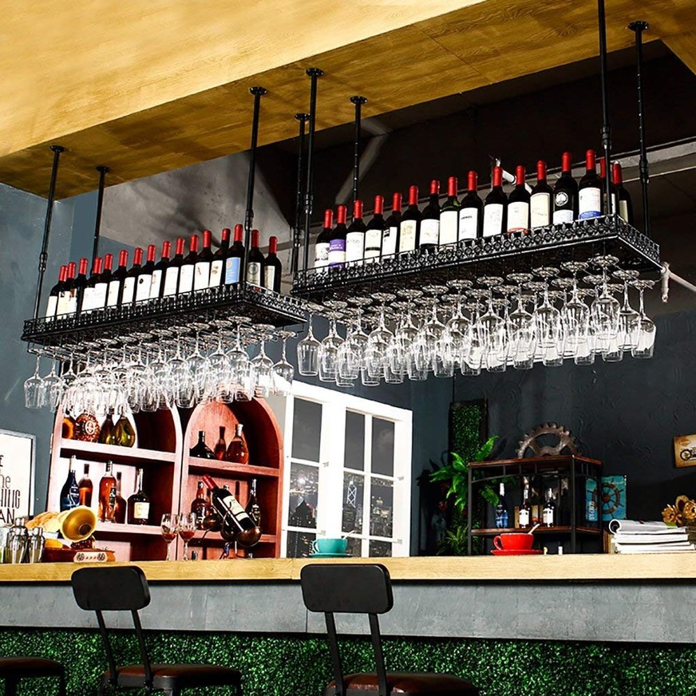 MU Bar Wine Rack, Hanging Stemware Holder, Shelf-Mounted Wine Glass Rack