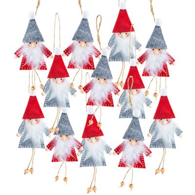 Logbuch-Verlag 12 Christmas Gnome Ornaments, 14 cm, Red Gray White