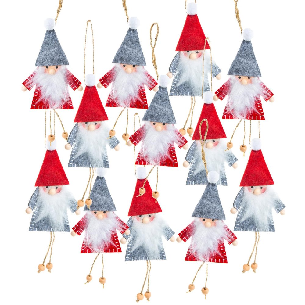 Logbuch-Verlag 12 Christmas Gnome Ornaments, 14 cm, Red Gray White