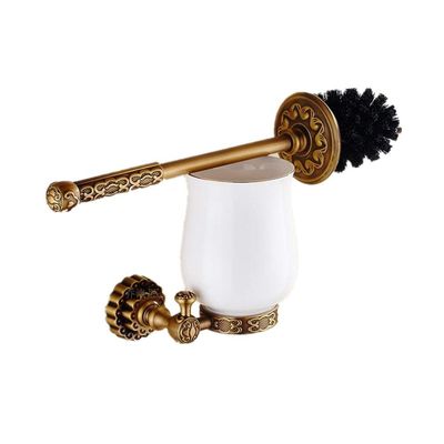 Modern Toilet Brush with Straight Brass Handle and Ceramic Holder