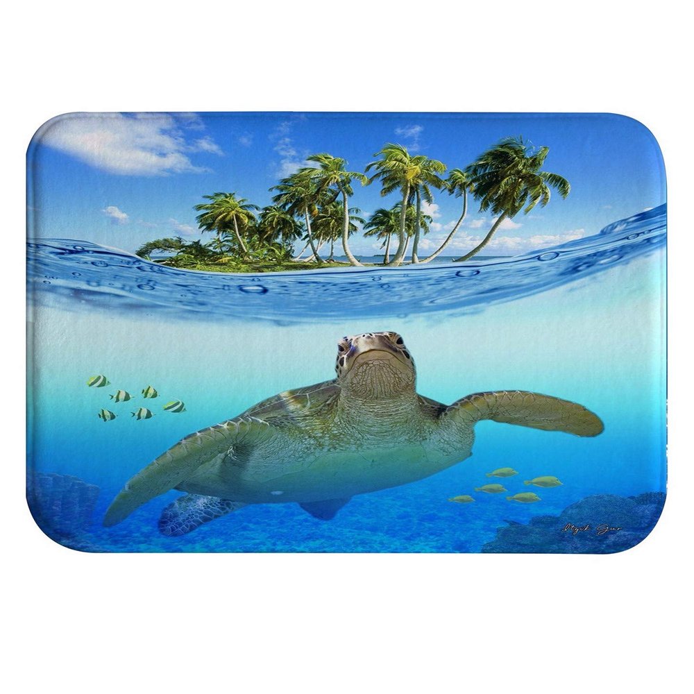 A.Monamour Bathroom Runner Rug, Underwater Sea Turtle Tropical Island, Flannel, 40 x 120 cm