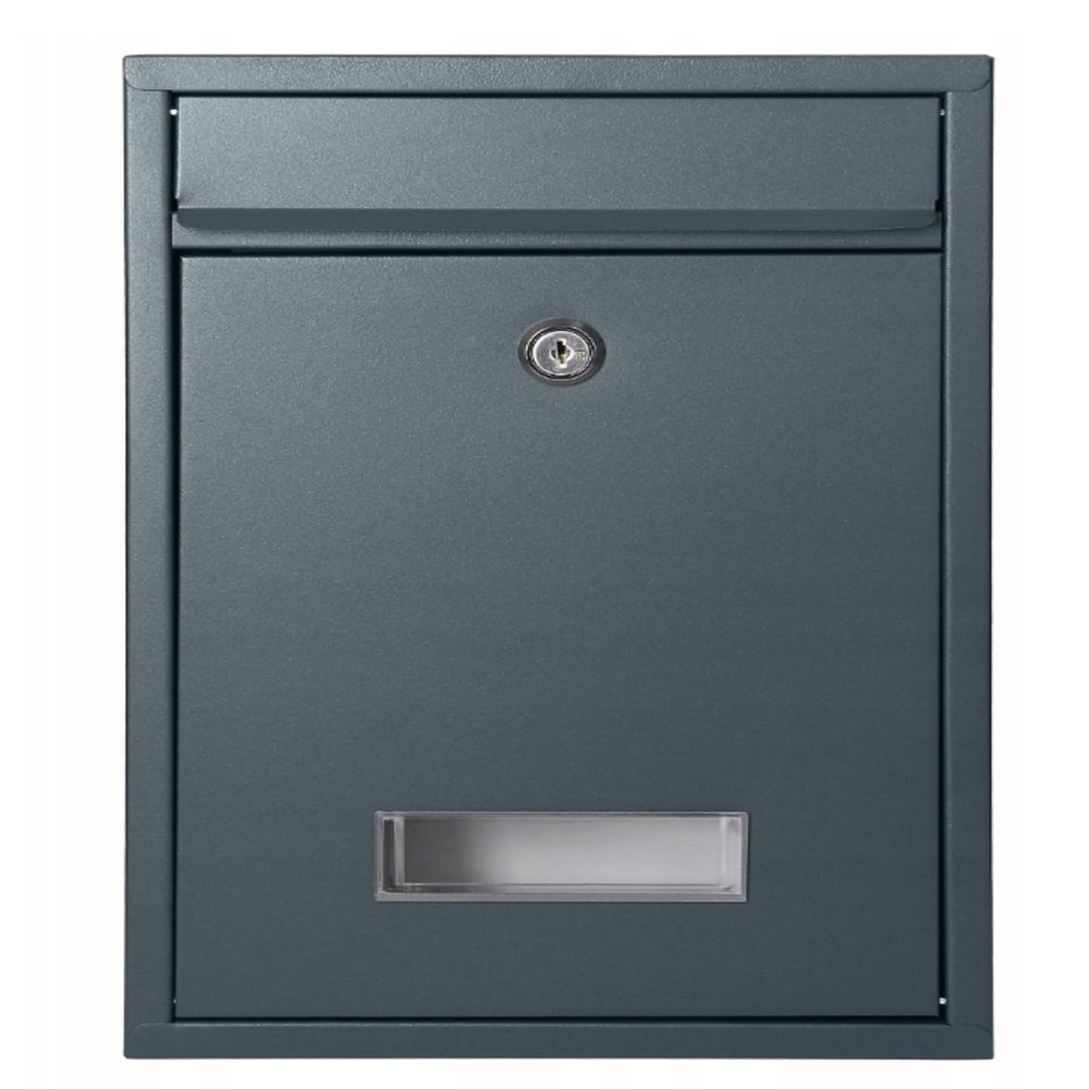 Verda Personalized Anthracite Wall-Mounted Mailbox with Nameplate and Large Mail Slot, 32 x 21.5 x 8.5 cm, 2 Keys, RAL 7016, SN3664-1