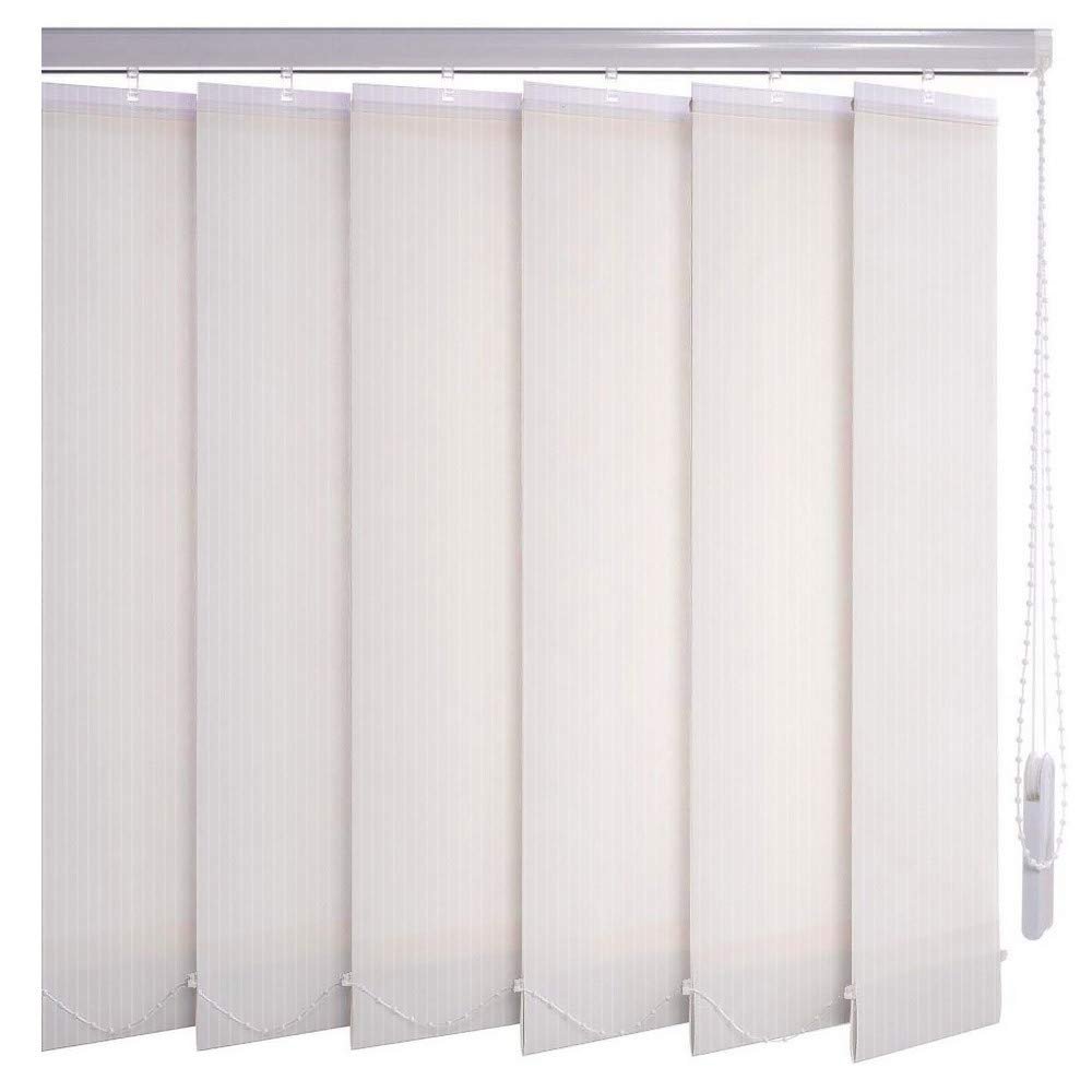 Sun Protection-HH Custom Vertical Blind, White Striped Linen Look, 475 x 130 cm, 127 mm Slats