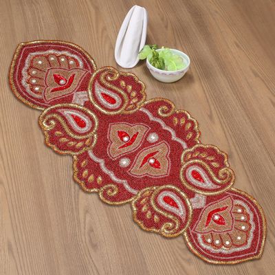 Lightnpro Beaded Christmas Table Runner, 33 x 91.4 cm, Chestnut and Gold Paisley Pattern