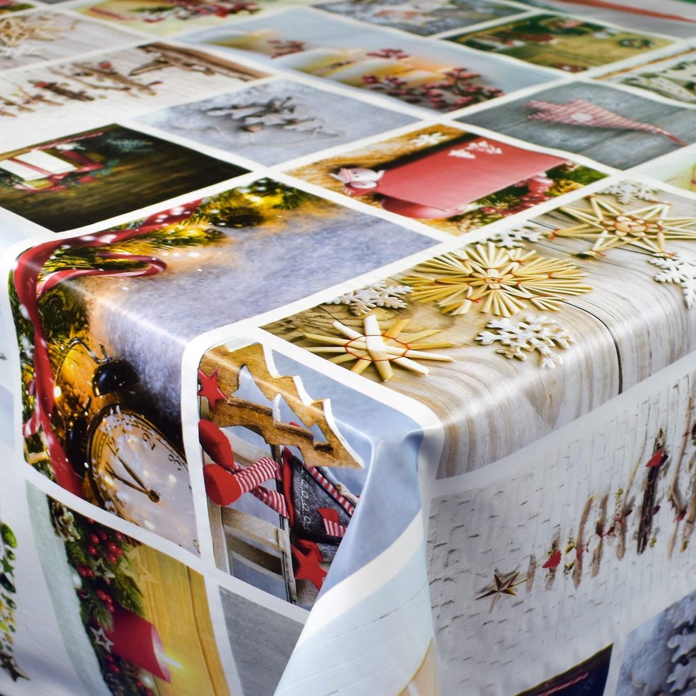 KEVKUS Oilcloth Tablecloth by the Meter 06150-00 Christmas Patchwork, Selectable Shape