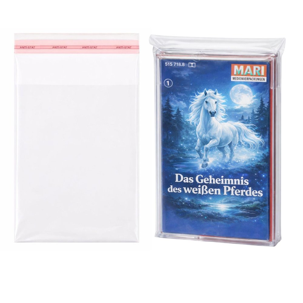 100 Music and Audiobook Cassette Protective Sleeves, High-Transparency Film, 109 x 70 x 17 mm