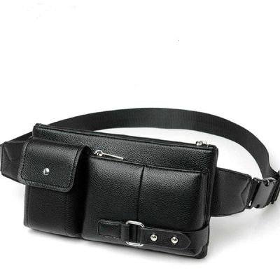 DFVmobile Leather Fanny Pack/Crossbody Bag for E-Readers and Tablets, Black