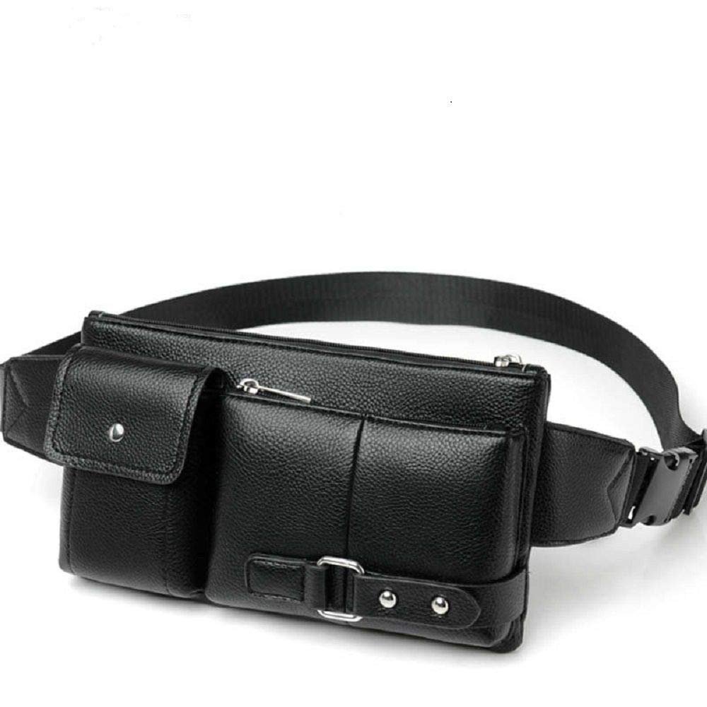 DFVmobile Leather Fanny Pack/Crossbody Bag for E-Readers and Tablets, Black